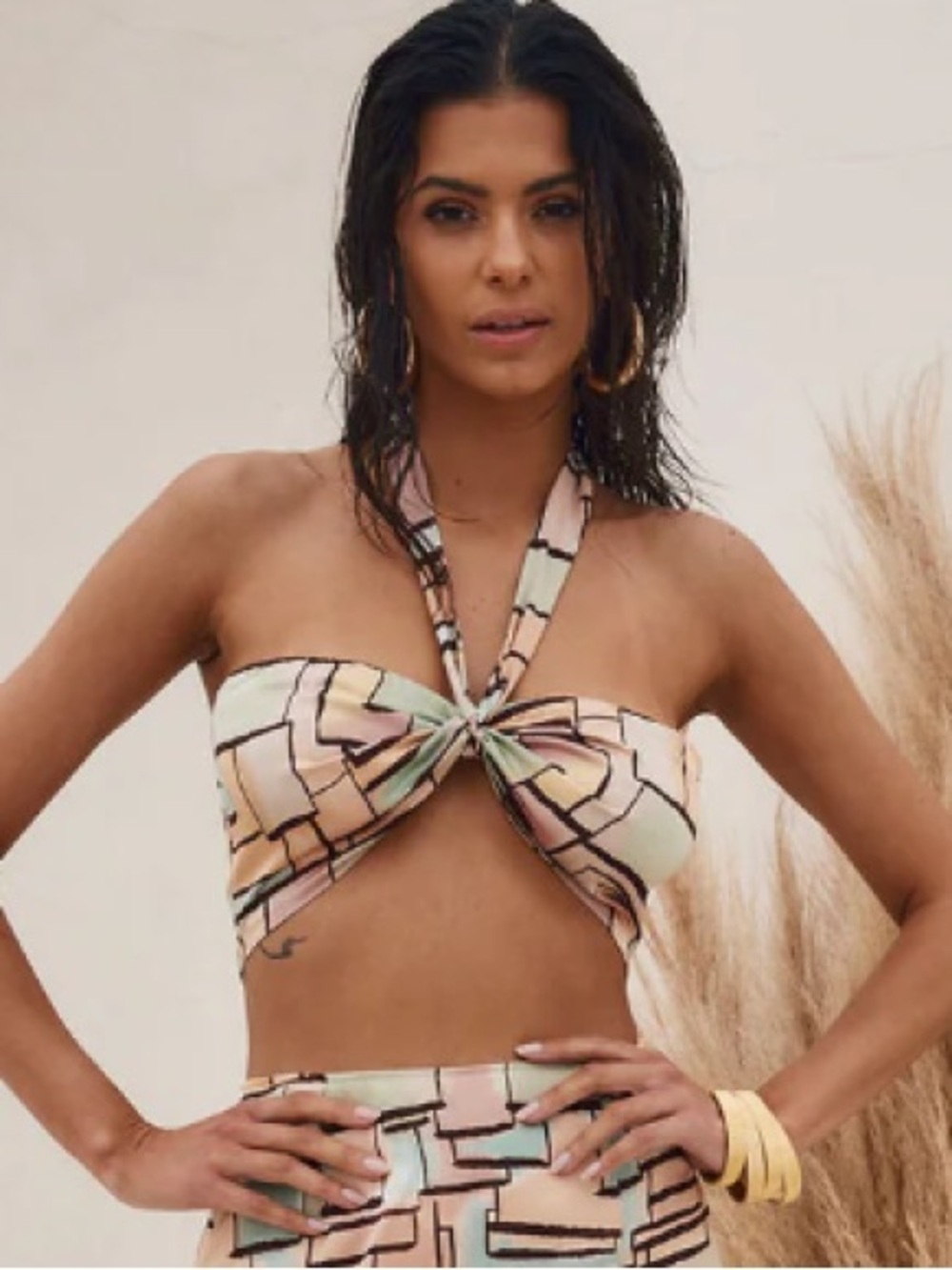 12th Tribe Pastel Multicolor Tie-Front Bandeau Top Size XL | MCM